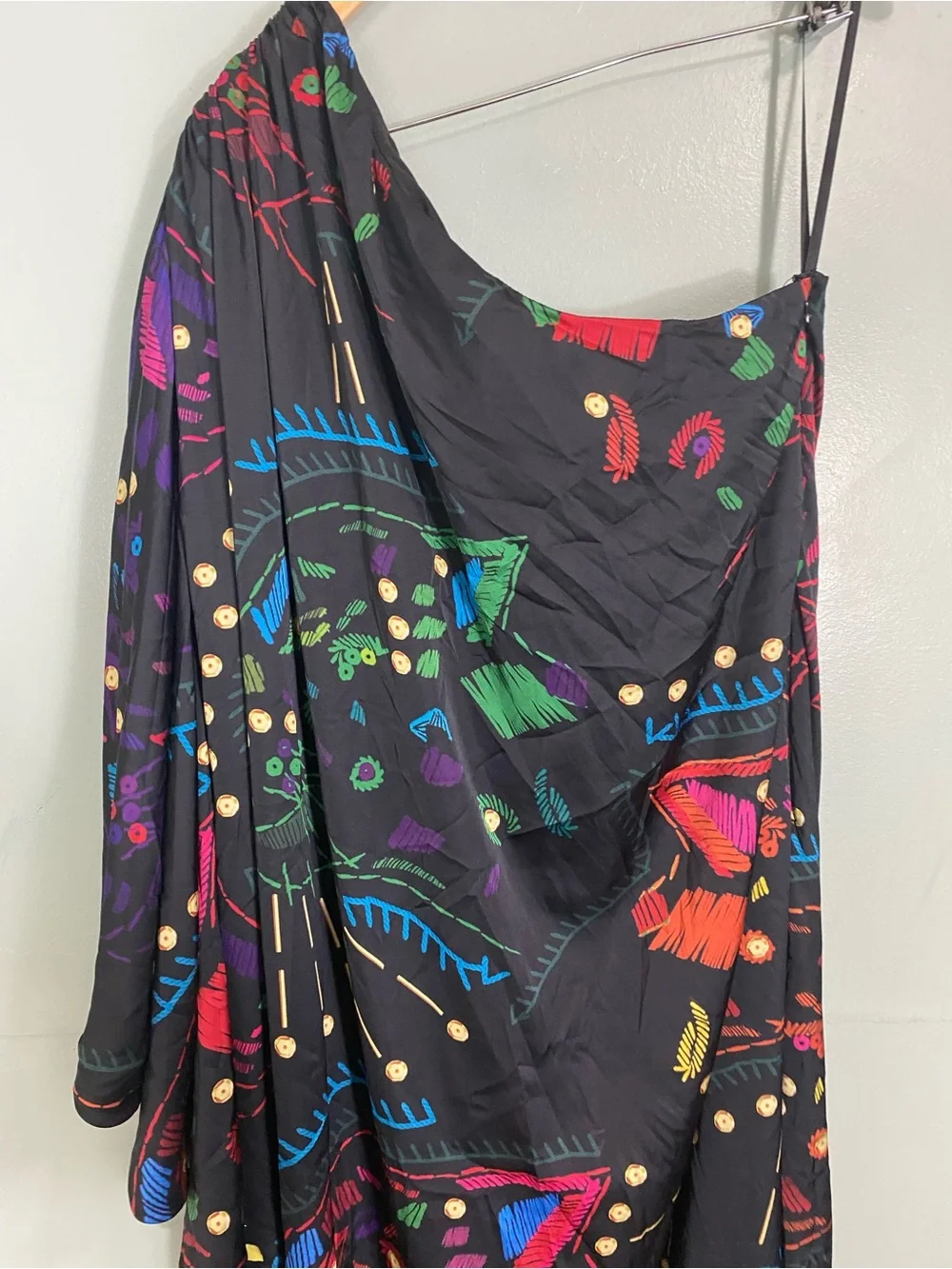 Hutch Printed One Shoulder Gown Maxi Dress Black Multi Artsy Vacation XL - Picture 3 of 9